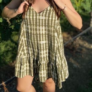 Urban Outfitters Olive Tie-Dye V Neck Dress